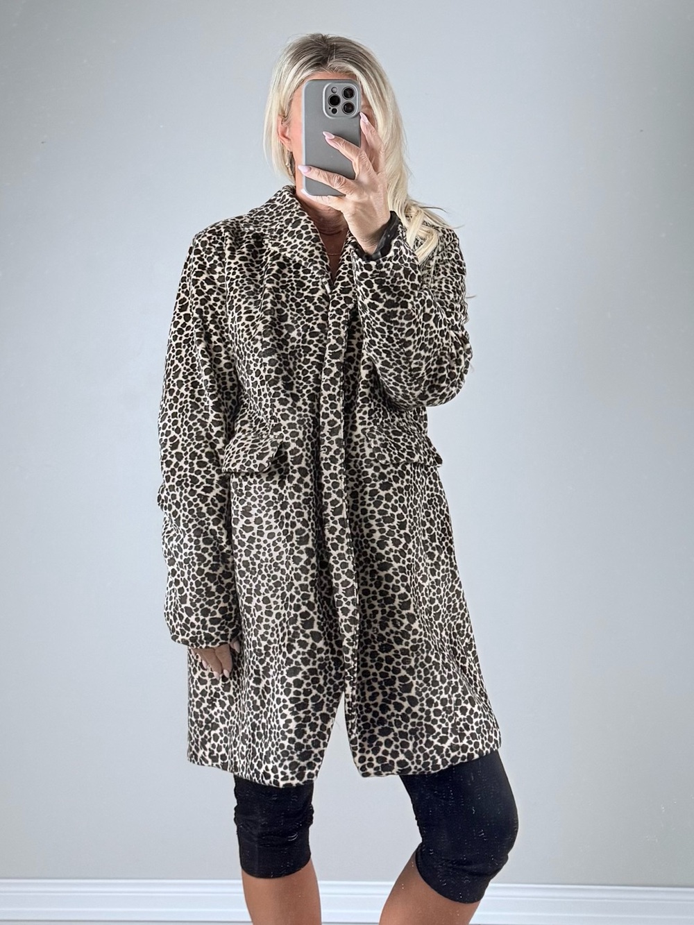 Y2K Relativity Leopard Print Button Front Longline Pea Coat- Tan, Black